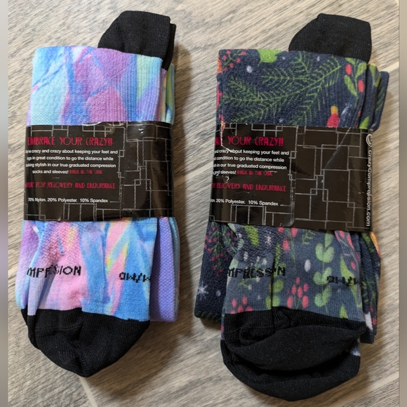 NWT Crazy Compression Socks Plants & Bright Tie Dye Colors Sm/Med Shoe size 7-10 - Picture 2 of 2